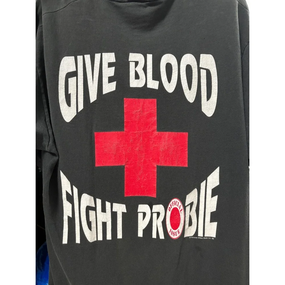Vintage 1992 Bob Probert Give Blood Fight Probie T-Shirt XL - Picture 2 of 6